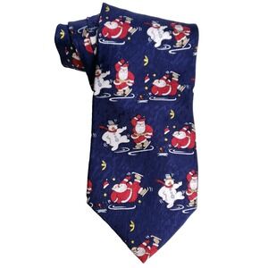 VivAce Holiday Tie Santa Snowman Ice Skating Blue All Silk Novelty Menswear